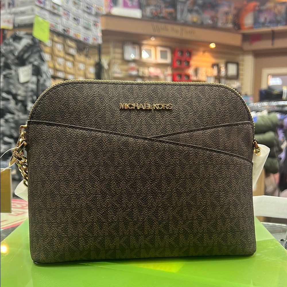 Michael Kors Brown Crossbody Bag with Chevron Stitching